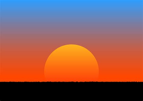 Graphics Image Sunset Or Sunrise With Orange And Blue Of Sky With Grass