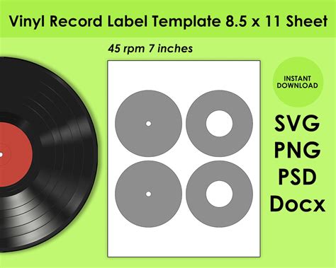 Vinyl Record Label Template 85x11 Sheet Svg Png Psd And Etsy