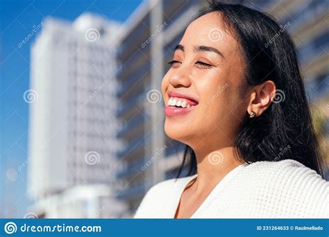 Happy Young Asian Woman Smiling Outdoors At City Stock Image Image Of