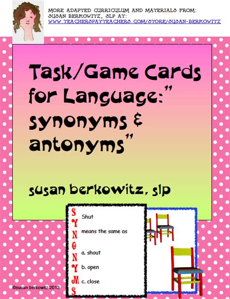 Synonyms Antonyms Game Or Task Cards For Speech Language Therapy