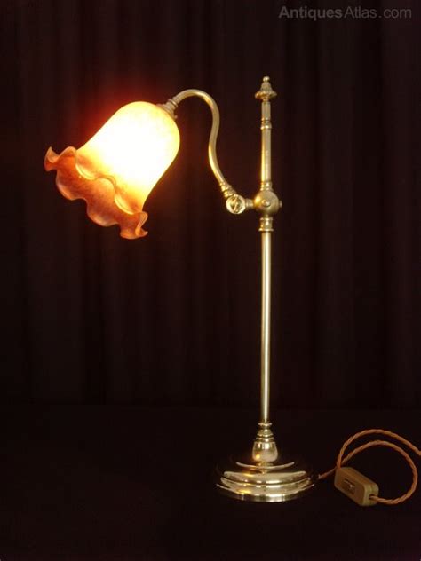Antiques Atlas Brass Adjustable Desktable Lamp Glass Shade