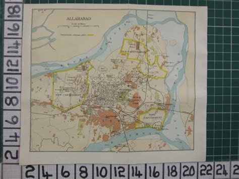 1926 India Indian Tourist Map ~ Allahabad City Plan Cantonment Fort