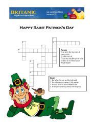 The interactive version of the puzzle includes a hint feature, fun animations, and an intuitive interface to making navigating the clues and answers simple. English worksheets: Saint Patrick´s Day Crossword Puzzle