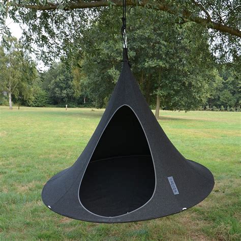 This luxury hammock style refuge is ideal for hanging indoors or outdoors and can comfortably hold two adults. Double Hanging Cacoon In Anthracite - Cacoon | Cuckooland