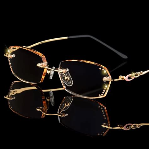 Luxury Rhinestone Reading Glasses Women Diamond Cutting Rimless Glasses Men Women S Golden