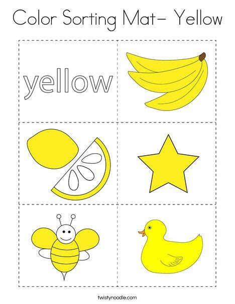 Color Sorting Mat Yellow Coloring Page Tracing Twisty Noodle In