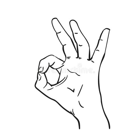 Hand Showing Okay Gesture Vector Sketch Hand Drawn Linear Illustration