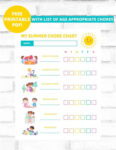 Summer Chore Chart Printable