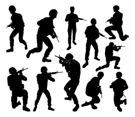 Soldier Military Detailed Silhouettes Stock Vector Illustration Of
