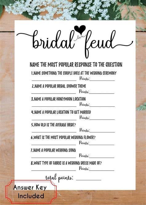 Bridal Feud Bridal Shower Games Pdf Printable Download Etsy Fun