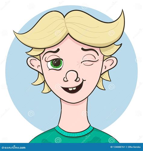 Boy Face Vector Human Head Illustration Blonde Kid Winking Stock