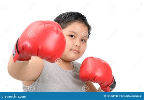 Fat Kid Fighting With Red Boxing Gloves Isolated Stock Photo Image Of