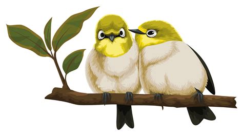 Two Birds Sitting Close On Branch 1259124 Vector Art At Vecteezy