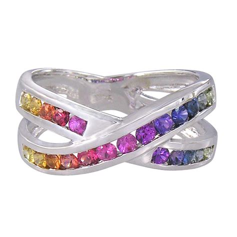 Rainbow Sapphire Crossover Ring 14k White Gold 12ct Tw Ebay