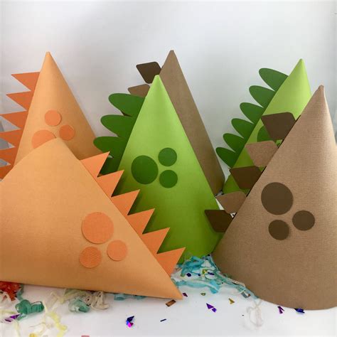 Dinosaur Party Hats Brown Green And Orange Dinosaur Party