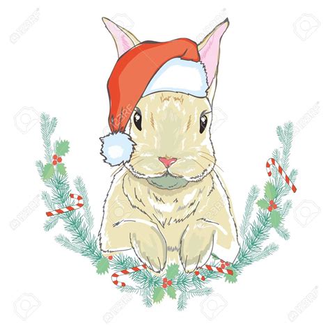 Christmas Rabbit In Santa Hat Illustration Ad Rabbit Christmas