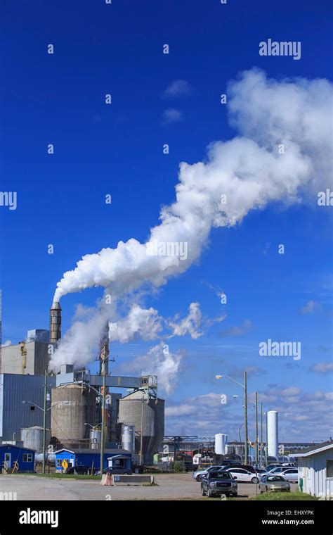Air Pollution From Smokestacks At A Pulp And Paper Mill Terrace Bay