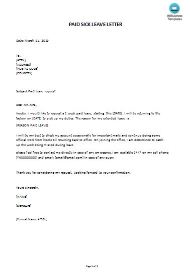 Claire dawson, an employment lawyer for slater & gordon, says: Gratis Paid Sick Leave Letter