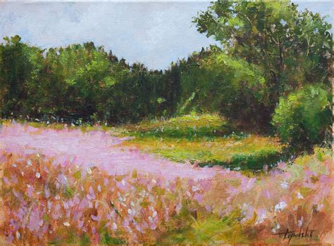 Pink Landscape Flowers Oil Painting Fine Arts Gallery Original