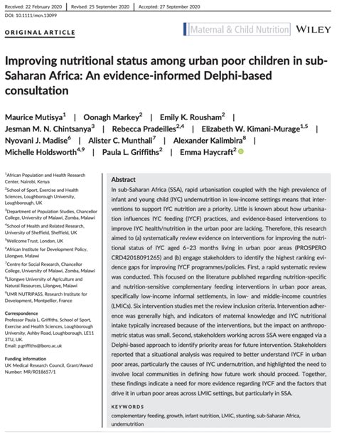 Improving Nutritional Status Among Urban Poor Children In Subsaharan