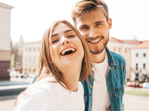 Free Photo Portrait Of Smiling Beautiful Girl And Her Handsome
