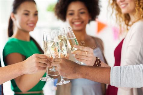 Friends Clinking Glasses Of Champagne At Party Stock Image Image Of Multiethnic Nonalcoholic