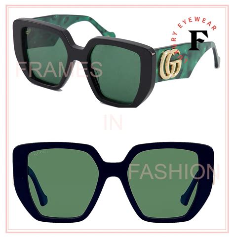 pre owned gucci 0956 black green marble 001 logo chunky sunglasses gg0956s women authentic