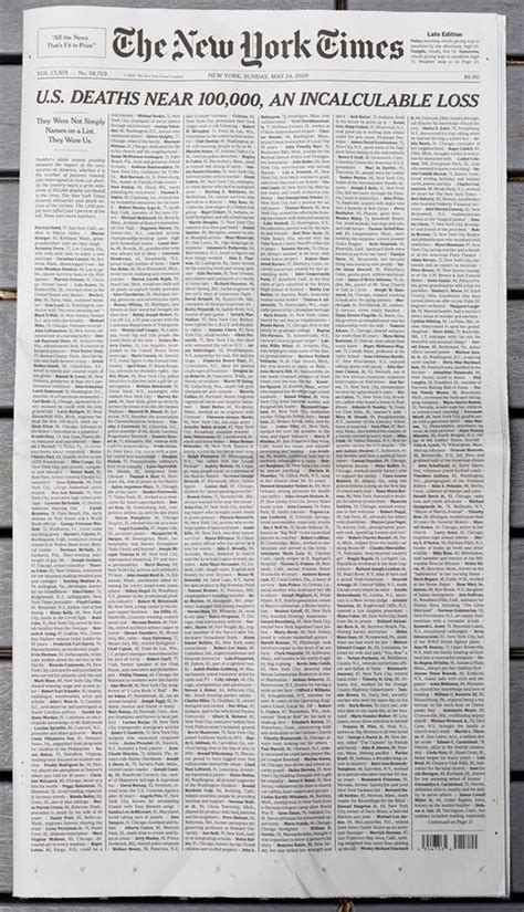 The new york times, new york, ny. New York Times llena portada con 1.000 obituarios de ...