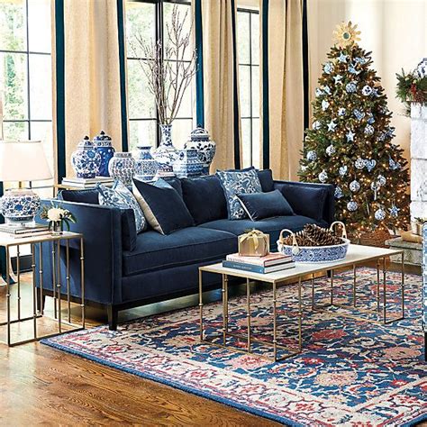 Marni Sofa In Signature Velvet Ink Stocked Living Room Decor Blue