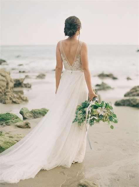 Elegant California Seaside Wedding Inspiration Wedding Dresses Lace
