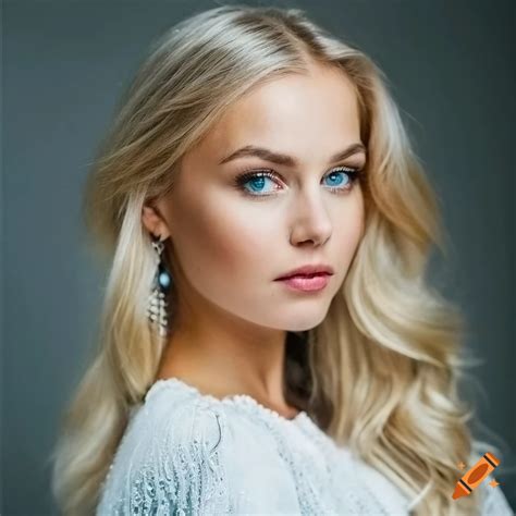 portrait of a blonde swedish girl with blue eyes and platinum locks on craiyon