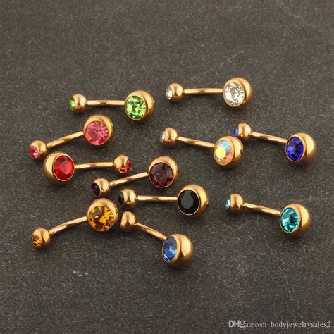 Double Gem Rose Gold Belly Button Ring Steel G Screw Navel Rings
