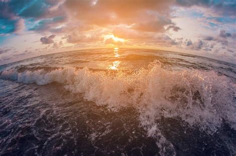 Sea Beach Sunset By Fisheye Lens Stock Photo Image Of Surf Round