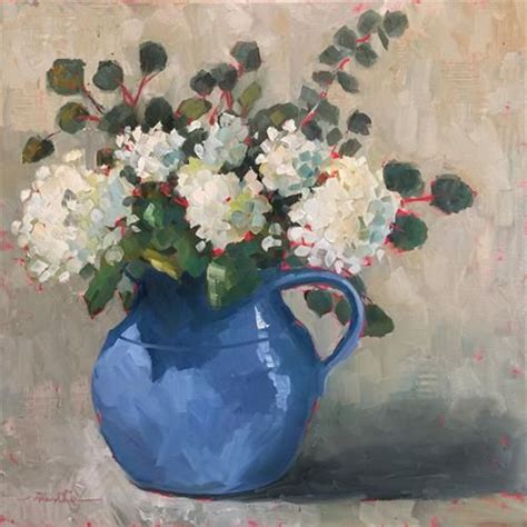 Daily Paintworks White Hydrangeas In A Blue Vase Original Fine