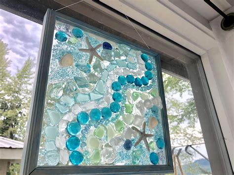 Window Sea Glass And Marble Mosaic Sea Glass Window Art Sea Glass