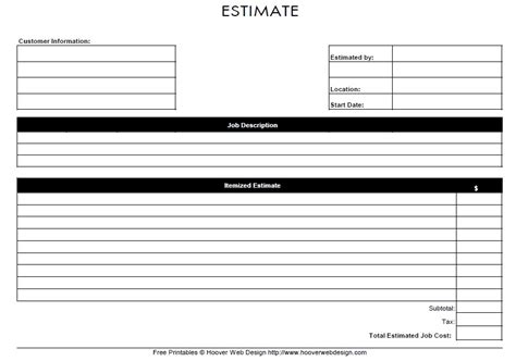 13 Free Sample Job Estimate Form Printable Samples