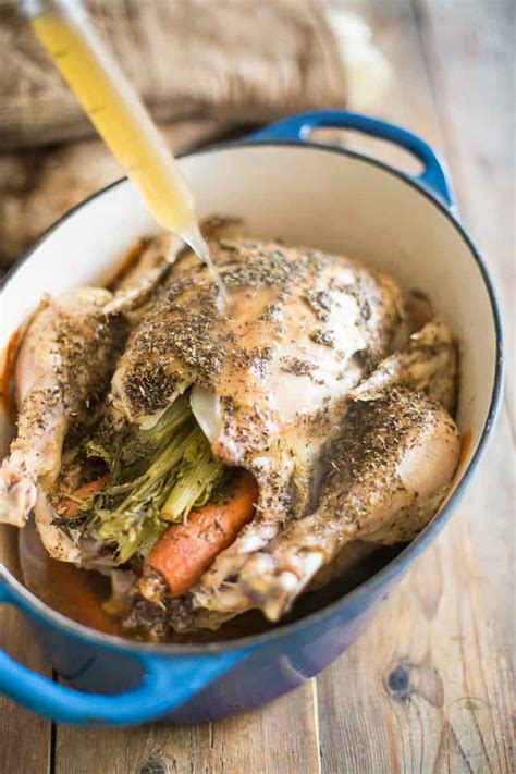 If you like crispy skin remove the foil at 140 and keep cooking to 160 and remove from oven. Dutch Oven Roasted Chicken • The Healthy Foodie