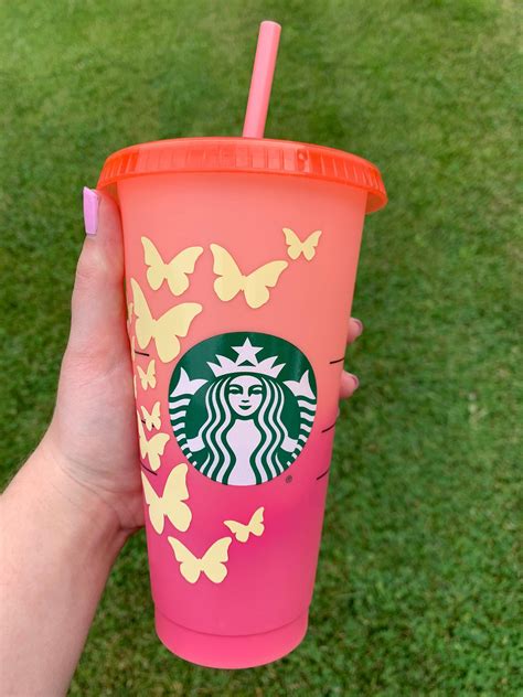 Peach Color Changing Butterfly Cup Etsy Custom Starbucks Cup