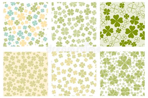 Set Of Abstract Seamless Pattern With Green Shamrock Shapes Stock