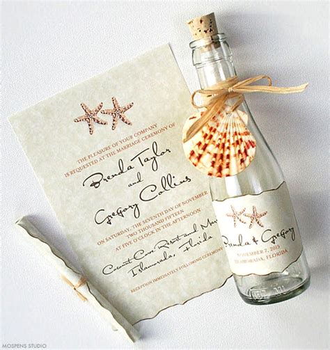 There are many types of wedding invitations beach theme, so that each couple will find the invitation best suits your wedding style. Beach Wedding Invitations Watercolor Starfish Glass Bottles