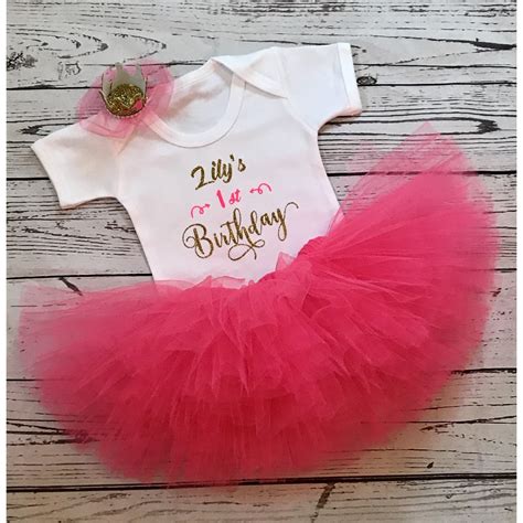 Birthday Tutu Set Bright Pink Size 6 12 Months Attached On Clip