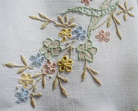 1930s Irish Linen Cloth With Madeira Embroidery In Pretty Etsy Uk