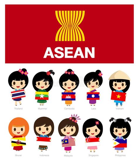 Girls Of Asean With Flag AEC Stock Illustration History Of Myanmar