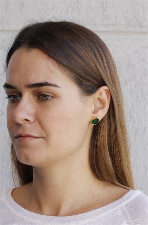 Small Green Studs Gold Stud Earrings Tinny Silver Earrings Etsy