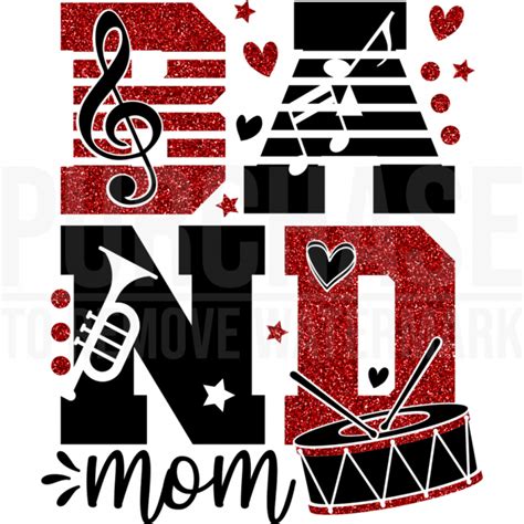 Band Mom Svg • Treble Clef Notes Trumpet And Snare Drum T Shirt Design