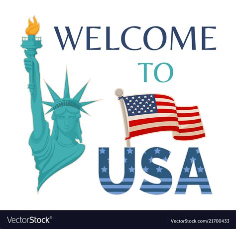 Welcome To Usa Statue Flag Royalty Free Vector Image