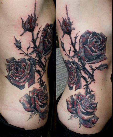 Red And Black Roses Left Sleeve Or Ribs Rose Thorn Tattoo Rose Rib
