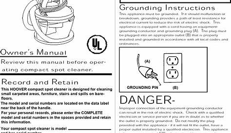 Hoover F5411 User Manual STEAM VAC JR Manuals And Guides L0906058