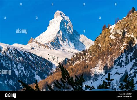 View Of Snowy Matterhorn Peak With Blue Sky In The Morning Sunny Day At