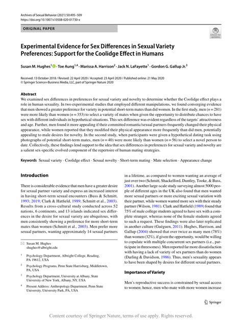 experimental evidence for sex differences in sexual variety preferences support for the